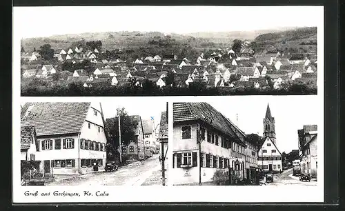 AK Gechingen, Panorama und Ortspartie mit Gasthaus