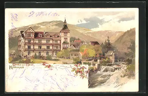 Lithographie Herrenalb / Württ. Schwarzwald, Hotel zur Post
