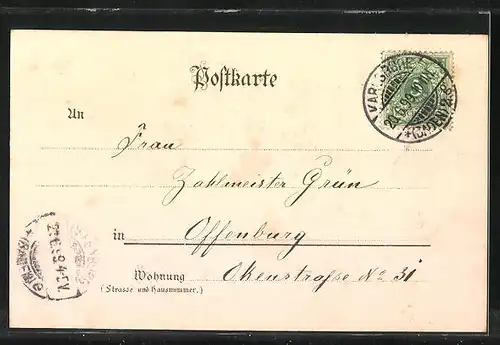 Lithographie Karlsruhe, Vierordt`s Bad, Festhalle und Stadtgarten