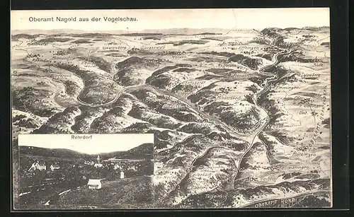 AK Rohrdorf, Gesamtansicht, Landkarte aus der Vogelschau