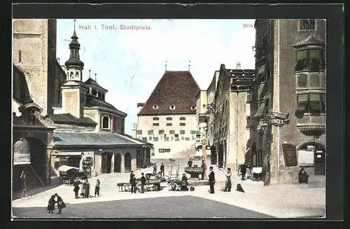 AK Hall /Tirol, Stadtplatz mit Brunnen