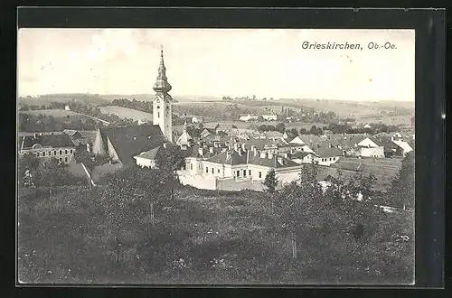AK Grieskirchen, Blick auf Ort mit Kirche