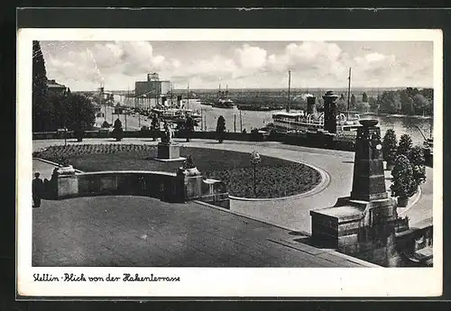 AK Stettin, Blick von der Hakenterrasse, Dampfer