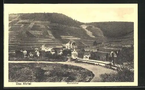 AK Marienthal / Ahrthal, Ahr mit Häusern vor Bergen