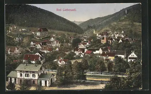 AK Liebenzell, Dorf mit Nadelbäumen Bach