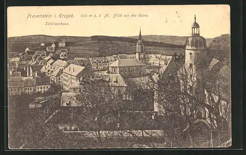 AK Frauenstein i. Erzgeb., Blick ins Dorf mit Schützenhaus