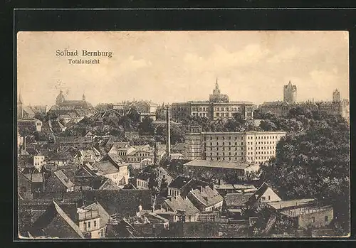AK Bernburg, Totalansicht der Stadt mit Turm