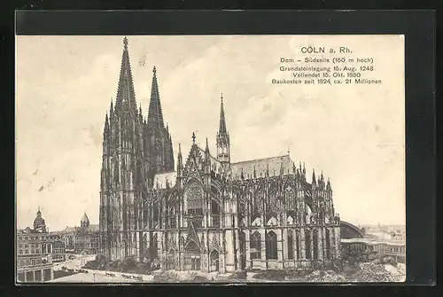 AK Köln a. Rh., Dom, Südseite, Grundsteinlegung 1248, Vollendet 1880