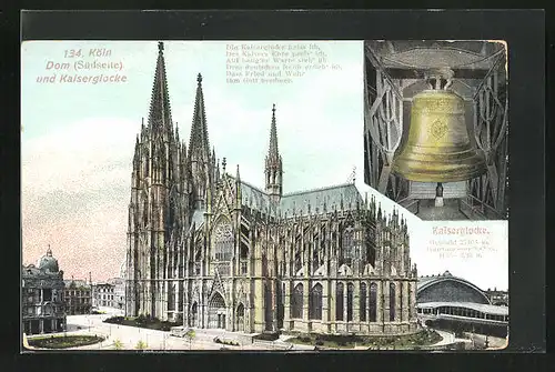 AK Köln, Dom Südseite und Kaiserglocke