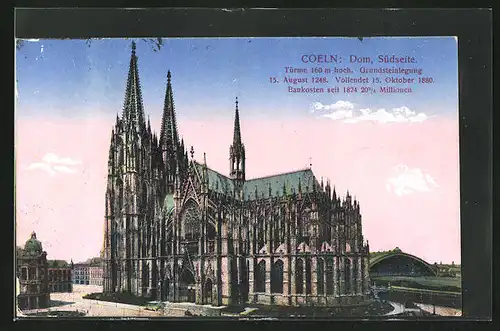 AK Köln, Dom Südseite, Grundsteinlegung 1248, Vollendet 1880