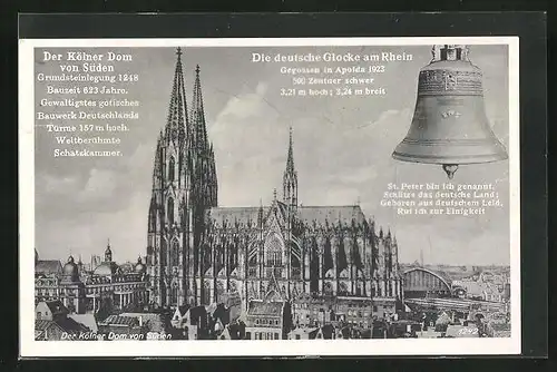 AK Köln, Der Kölner Dom von Süden, St. Peterglocke