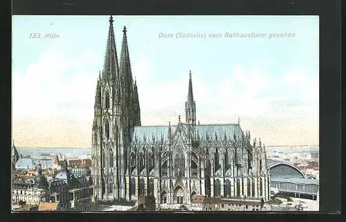 AK Köln, Dom Südseite vom Rathausturm gesehen