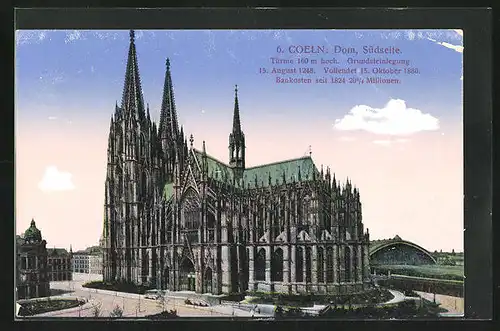 AK Köln, Dom Südseite, Grundsteinlegung 1248, Vollendet 1880