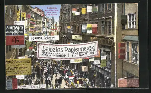 AK Leipzig, Petersstrasse während der Papiermesse