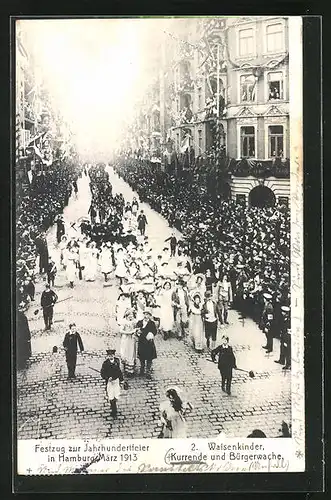 AK Hamburg, Jahrhundertfeier im März 1913, Festzug, Waisenkinder mit Bürgerwache und Kurrende