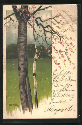 Künstler-AK Alfred Mailick: Wiese mit blühenden Bäumen