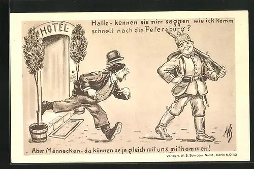 Künstler-AK Willy Schermele: Propaganda-Einladung eines Soldaten