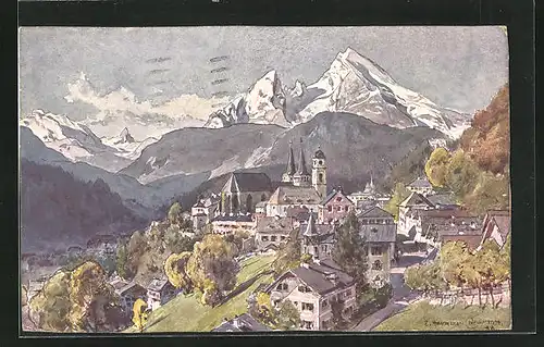Künstler-AK Edward Harrison Compton: Berchtesgaden, Ort mit Umgebung
