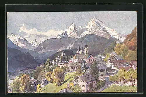 Künstler-AK Edward Harrison Compton: Berchtesgaden, Ortsansicht