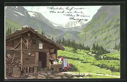 Künstler-AK Alfred Mailick: Hütte in den Bergen mit Frau