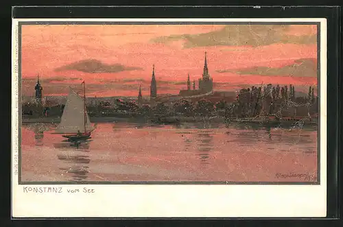 Künstler-AK Zeno Diemer: Konstanz, Panorama im Abendrot