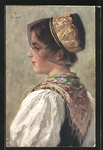 Künstler-AK Wilhelm Hasemann: Junge Frau in Tracht