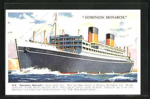 AK Passagierschiff MV Dominion Monarch bei schwachen Wellengang, Shaw Savill Line
