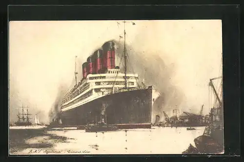 AK Passagierschiff RMS Aquitania kommt im Hafen an, Cunard Line