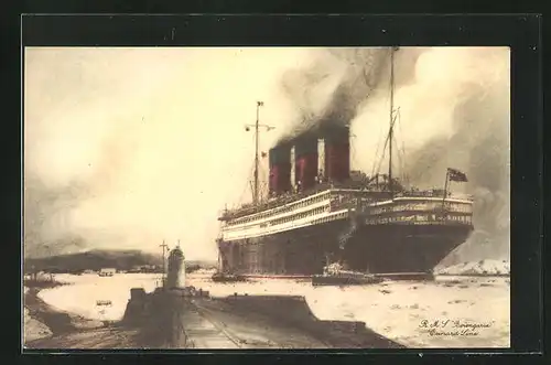 AK Passagierschiff RMS Berengaria verlässt den Hafen, Cunard Line