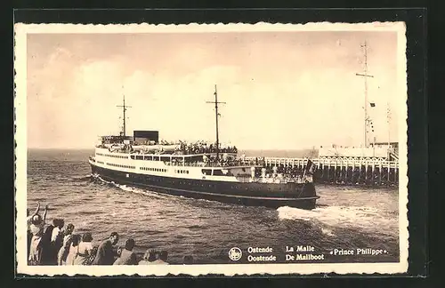 AK Ostende, Passagierschiff Prince Phillippe fährt vom Hafen ab