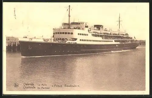 AK Ostende, Passagierschiff Prince Baudouin fährt hinaus aufs Meer