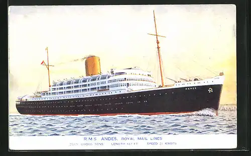 AK Passagierschiff R. M. S. Andes in Fahrt