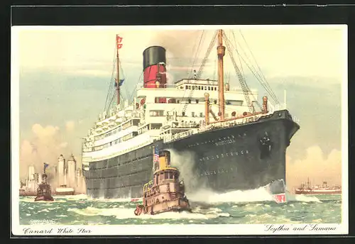 Künstler-AK Passagierschiff Scythia and Samaria, Cunard White Star