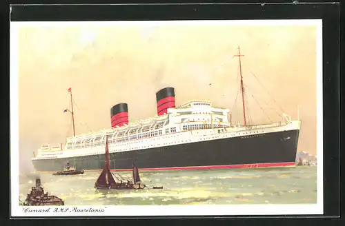 Künstler-AK Passagierschiff RMS Mauretania, Cunard White Star