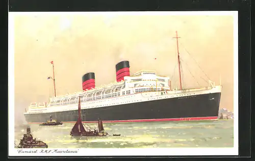 Künstler-AK Passagierschiff RMS Mauretania, Cunard White Star