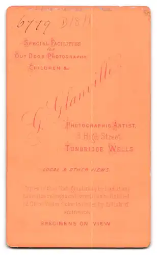 Fotografie G. Glanville, Tunbridge Wells, 5, High Steet, Portrait modisch gekleideter Herr mit Backenbart