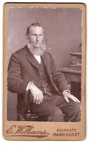 Fotografie E. Williams, Hawkhurst, Highgate, Portrait älterer Herr im Anzug mit Backenbart