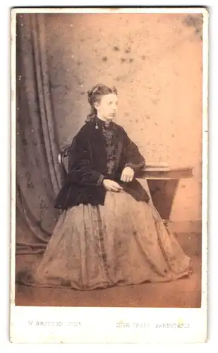 Fotografie W. Britton junr., Barnstaple, High Cross, Portrait junge Dame in zeitgenössischer Kleidung