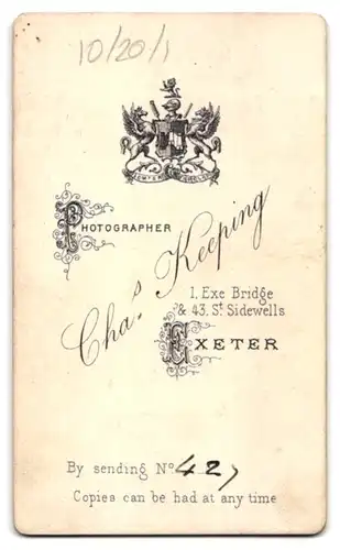 Fotografie Chas. Keeping, Exeter, 1, Exe Bridge, Brustportrait junger Herr im Anzug mit Vollbart