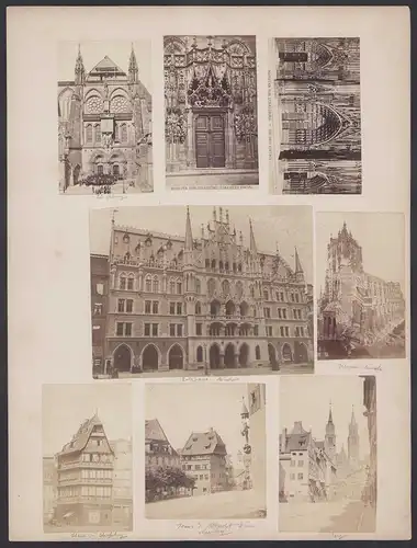 8 Fotografien unbekannter Fotograf, Ansicht München, Strassburg, Ulm, Nürnberg, Grossformat 33 x 25cm