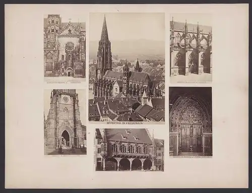 6 Fotografien unbekannter Fotograf, Ansicht Freiburg i. B., Rathaus, Freiburger Münster Gesamt - und Detailansichten