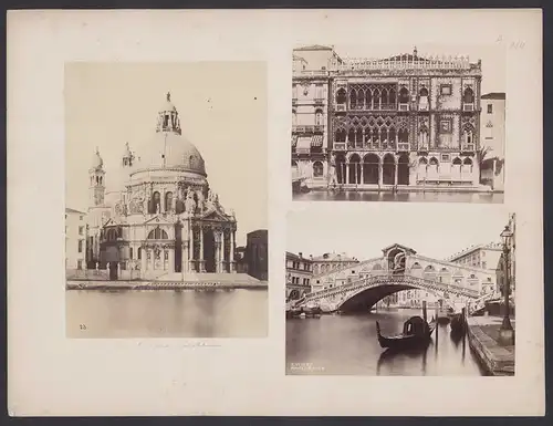 3 Fotografien unbekannter Fotograf, Ansicht Venedig, Santa Maria della Salute, Ponte di Rialto, Palazzo Santa Sofia