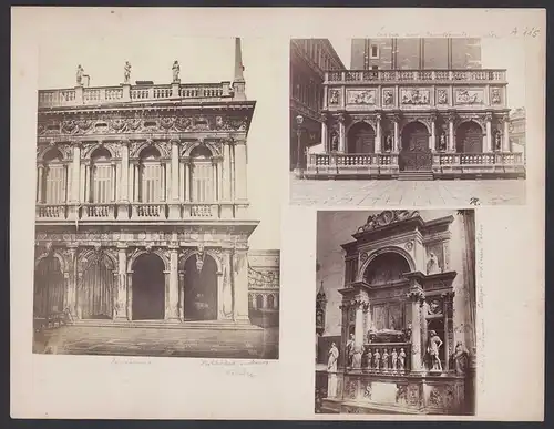 3 Fotografien unbekannter Fotograf, Ansicht Venedig, San Marco Bibliothek, Loggia au Campanile, Chiesa SS. Gio. Paolo