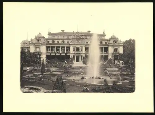 Fotografie - Lichtdruck, Ansicht Frankfurt / Main, Gesellschaftshaus im Palmengarten mit Wasserfontäne, 34 x 25cm