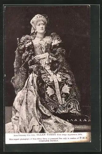 AK Schauspieler Ellen Terry in edlem Kleid und Kopfschmuck