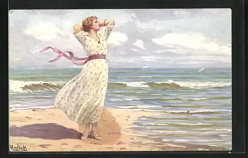 Künstler-AK Alfred Mailick: Meeresrauschen, Frau am Strand