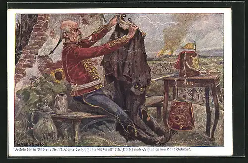 Künstler-AK Hans Baluschek: Schier dreissig Jahre bist du alt, Soldat mit einem Mantel