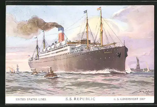 Künstler-AK Willy Stoewer: Passagierschiff S.S. Republic vor der Küste