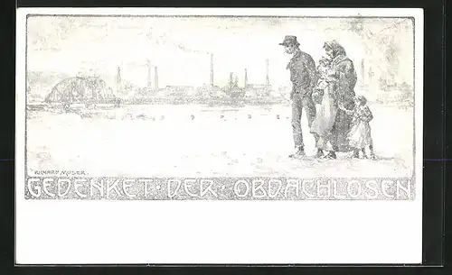 Künstler-AK Richard Moser: Obdachlose laufen durch die Kälte