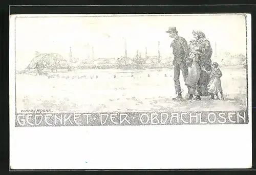 Künstler-AK Richard Moser: Gedenket der Obdachlosen